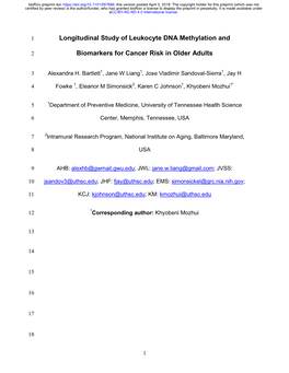 Longitudinal Study of Leukocyte DNA Methylation and Biomarkers for Cancer Risk in Older Adults