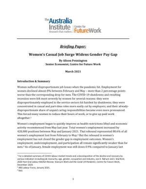 Briefing Paper: Women's Casual Job Surge Widens Gender Pay
