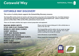 Cotswold Way Discovery This Series of Activity Sheets Supports the Cotswold Way Discovery Resource