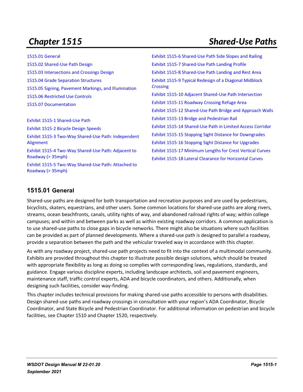 WSDOT Design Manual, Chapter 1515 SharedUse Paths DocsLib