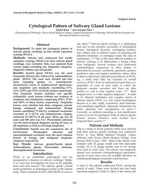 Cytological Pattern of Salivary Gland Lesions