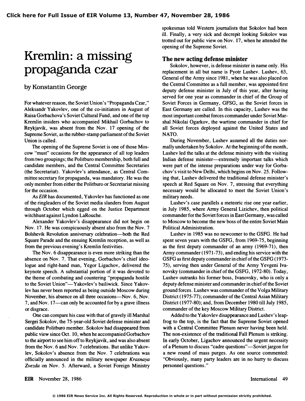 Kremlin: a Missing Propaganda Czar