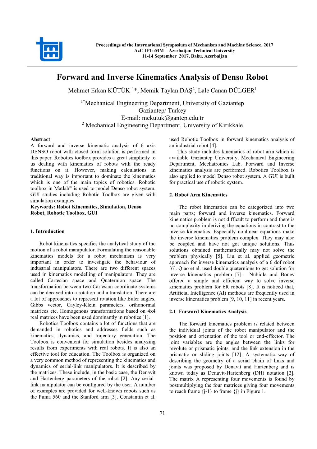 Forward and Inverse Kinematics Analysis of Denso Robot