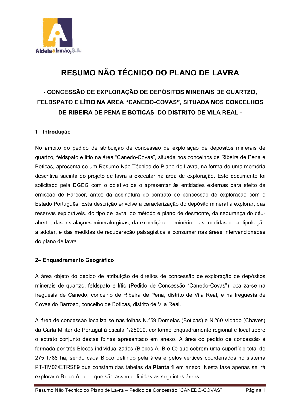 Resumo Não Técnico Do Plano De Lavra