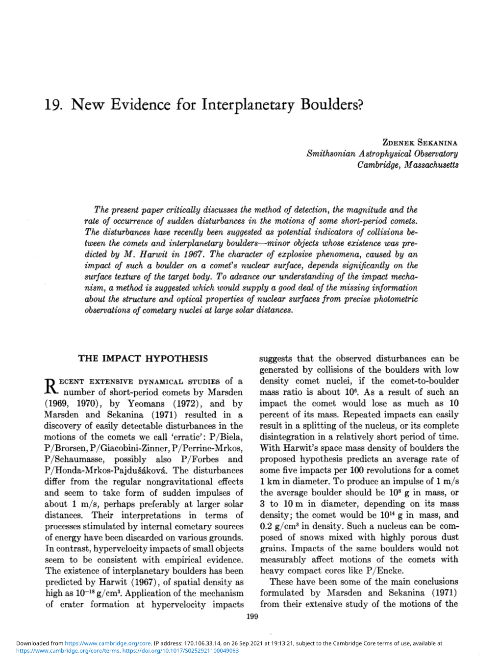 19. New Evidence for Interplanetary Boulders?