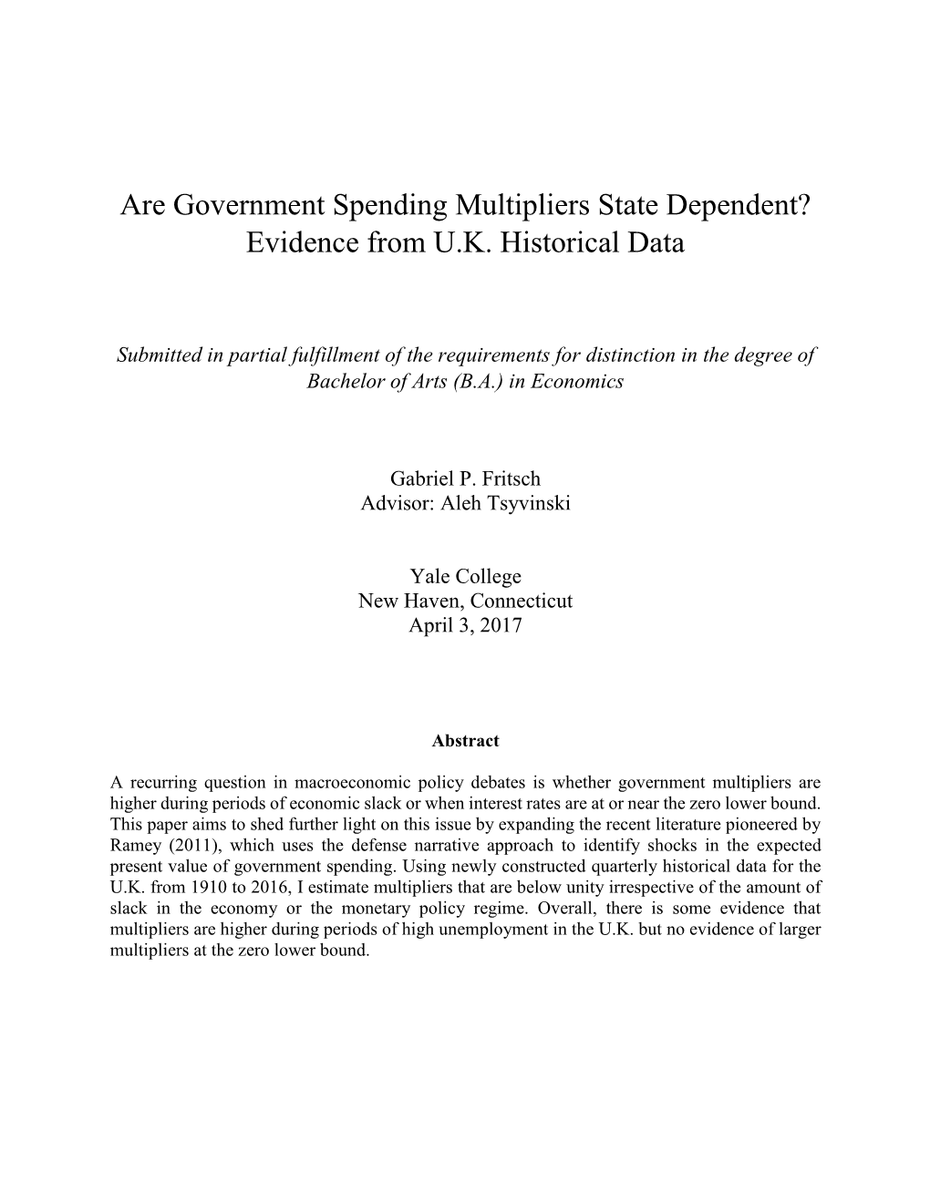 Are Government Spending Multipliers State Dependent? Evidence from U.K