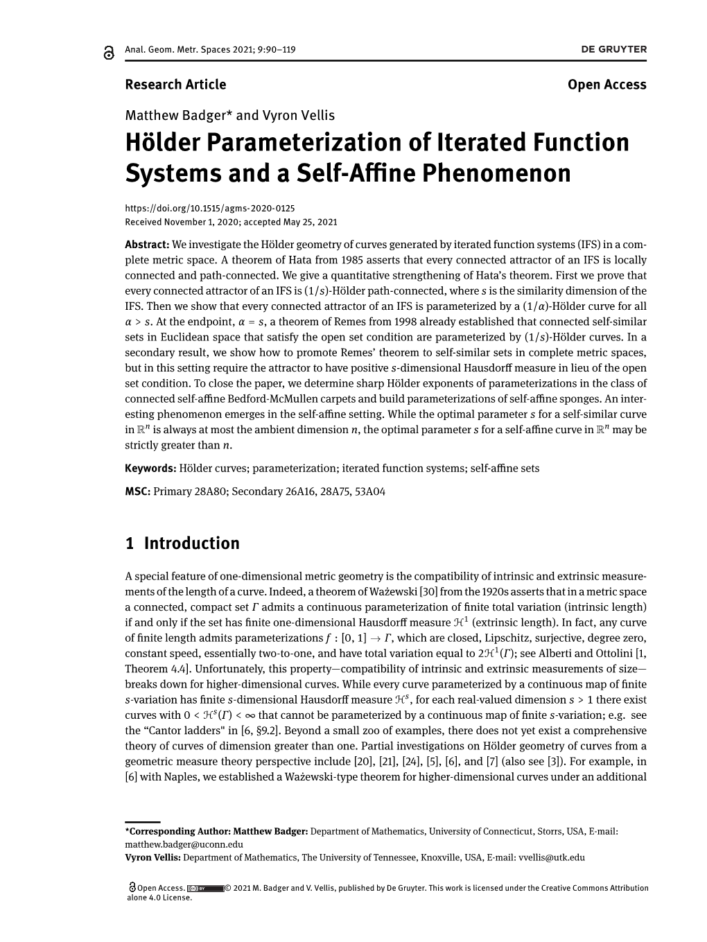 Hölder Parameterization of Iterated Function Systems and a Self-A Ne