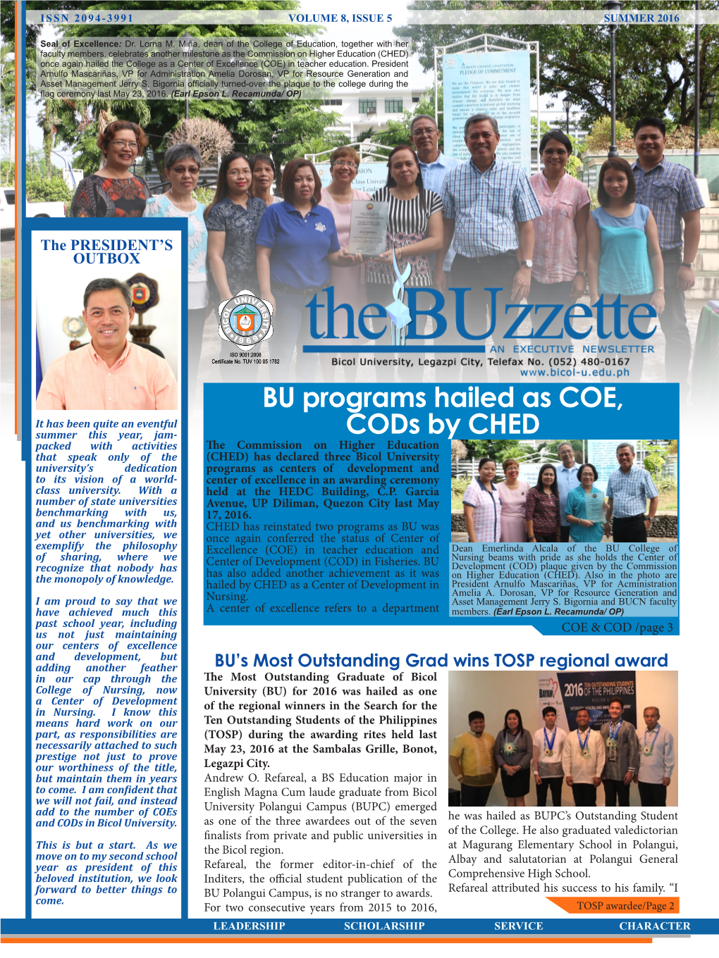 BU Programs Hailed As COE, Cods by CHED