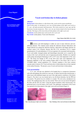 Vocal Cord Lesion Due to Lichen Planus