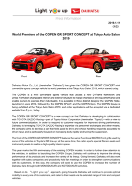 Jan. 11, 2019 Products & Technology World Premiere of the COPEN GR