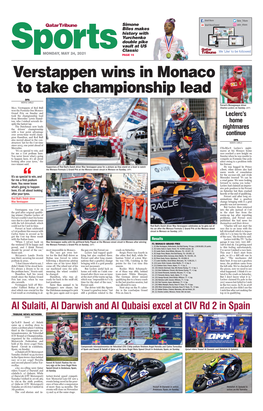 Verstappen Wins in Monaco to Take Championship Lead DPA Monte Carlo Ferrari’S Monegasque Driver Max Verstappen of Red Bull Charles Leclerc on Sunday
