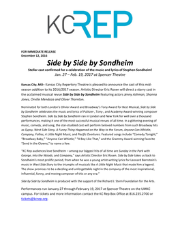 Side by Side by Sondheim Stellar Cast Confirmed for a Celebration of the Music and Lyrics of Stephen Sondheim! Jan