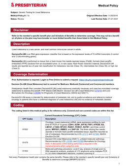 Genetic Testing for Uveal Melanoma, MPM