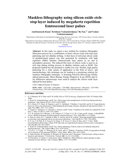 Maskless Lithography Using Silicon Oxide Etch- Stop Layer Induced by Megahertz Repetition Femtosecond Laser Pulses
