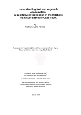 Understanding Fruit and Vegetable Consumption: a Qualitative Investigation in the Mitchells Plain Sub-District of Cape Town