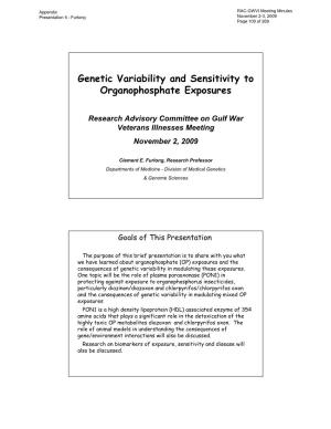 Genetic Variability and Sensitivity to Organophosphate Exposures