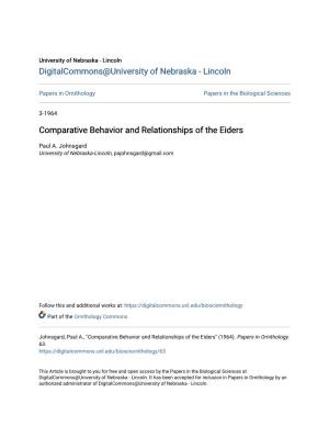 Comparative Behavior and Relationships of the Eiders