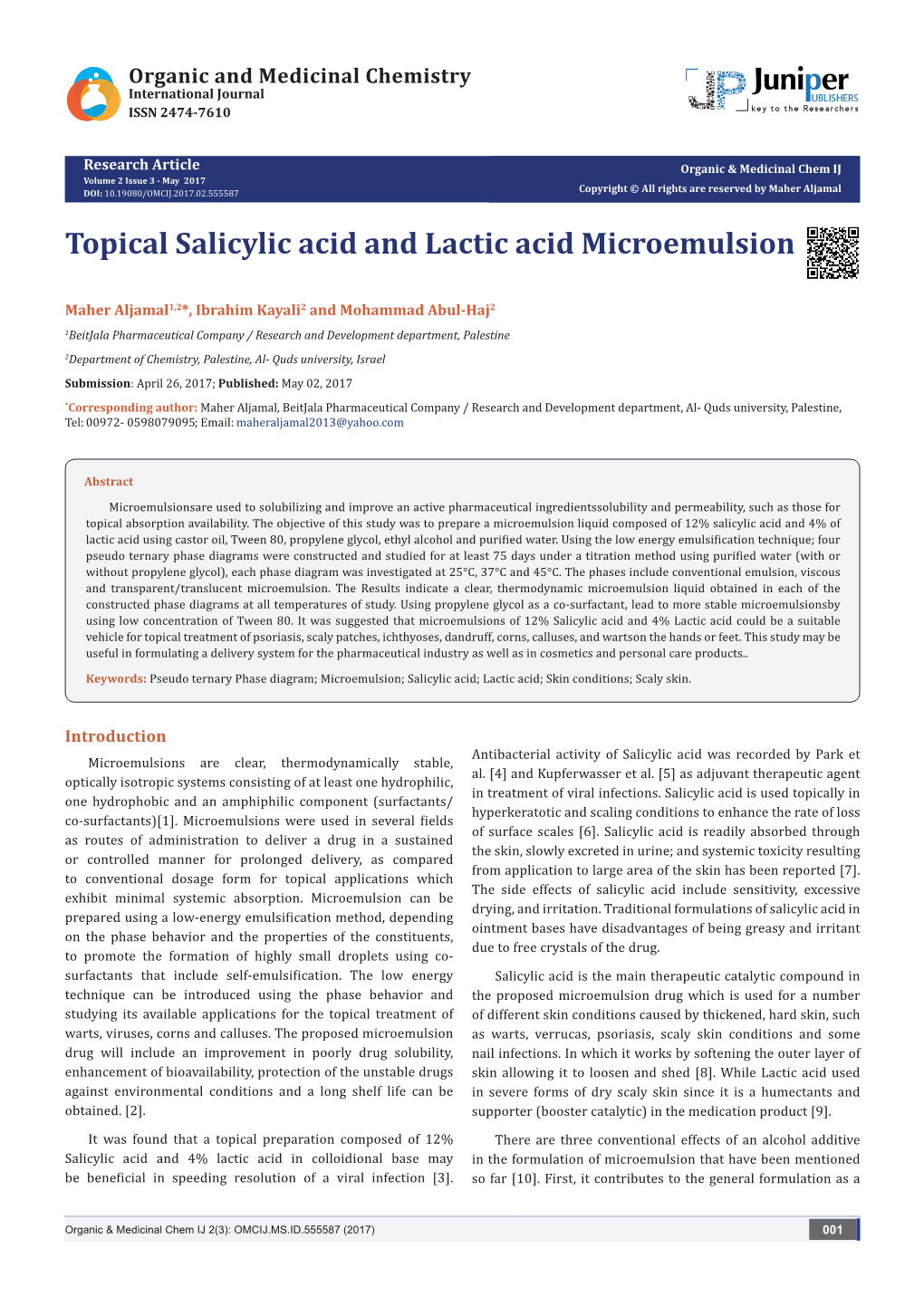 Topical Salicylic Acid and Lactic Acid Microemulsion