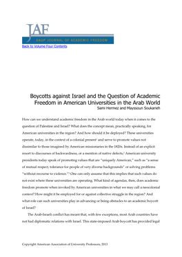 Boycotts Against Israel and the Question of Academic Freedom in American Universities in the Arab World Sami Hermez and Mayssoun Soukarieh