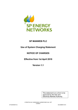 SP MANWEB PLC Use of System Charging