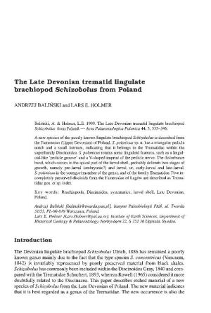 The Late Devonian Trematid Lingulate Brachiopod Schizobolus from Poland
