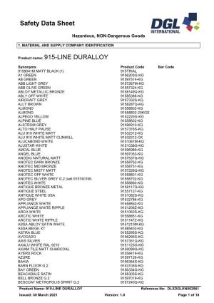 Safety Data Sheet Product Name: 915-LINE DURALLOY