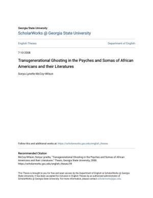 Transgenerational Ghosting in the Psyches and Somas of African Americans and Their Literatures