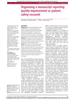 Organising a Manuscript Reporting Quality Improvement Or Patient Safety Research