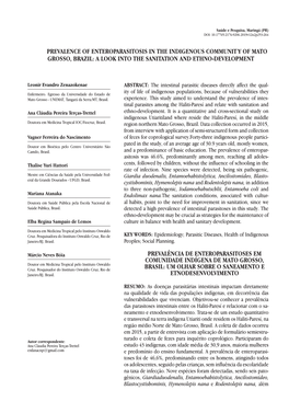 Prevalence of Enteroparasitosis in the Indigenous Communit Y of Mato Grosso, Brazil: a Look Into the Sanitation and Ethno-Development