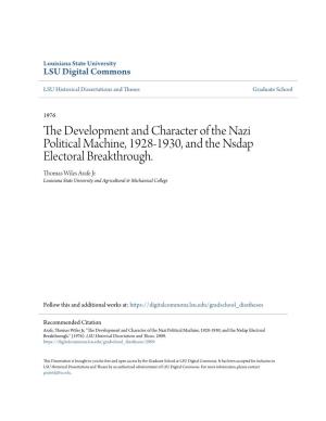The Development and Character of the Nazi Political Machine, 1928-1930, and the Isdap Electoral Breakthrough