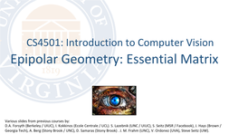 Epipolar Geometry: Essential Matrix