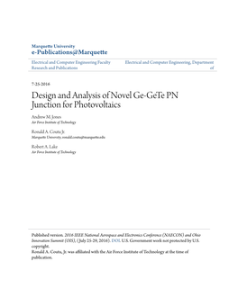 Design and Analysis of Novel Ge-Gete PN Junction for Photovoltaics Andrew M