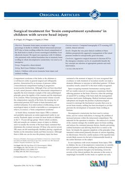 ORIGINAL ARTICLES Surgical Treatment for 'Brain Compartment Syndrome' in Children with Severe Head Injury