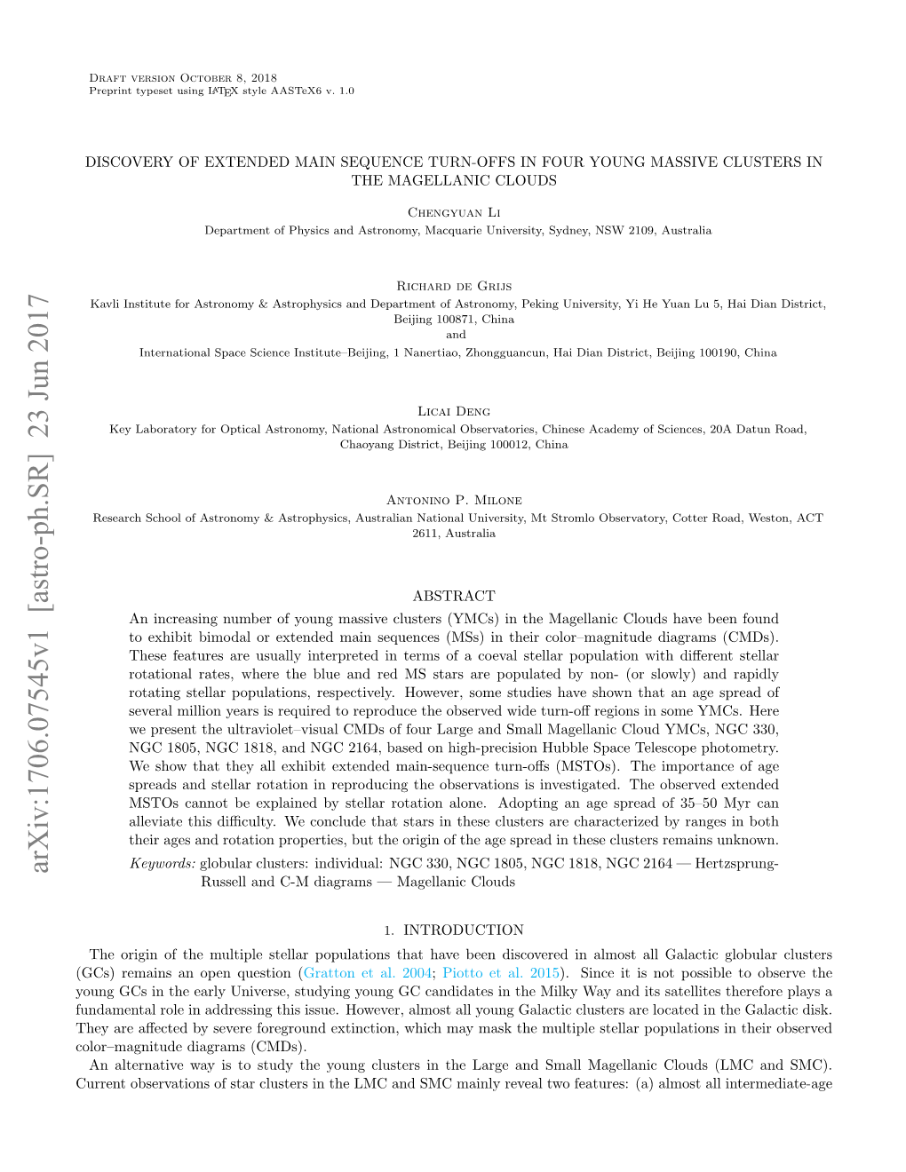 Arxiv:1706.07545V1 [Astro-Ph.SR] 23 Jun 2017 Russell and C-M Diagrams — Magellanic Clouds