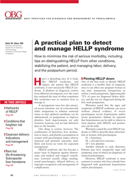 A Practical Plan to Detect and Manage HELLP Syndrome ▲