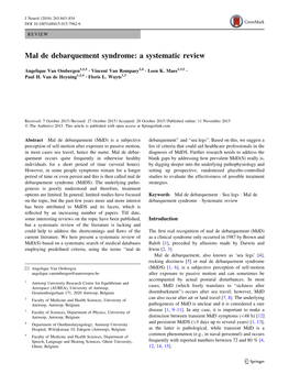 Mal De Debarquement Syndrome: a Systematic Review