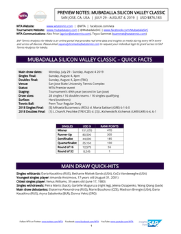Mubadalla Silicon Valley Classic – Quick Facts