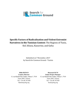 Specific Factors of Radicalization and Violent Extremist Narratives in the Tunisian Context: the Regions of Tunis, Kef, Siliana, Kasserine, and Gafsa