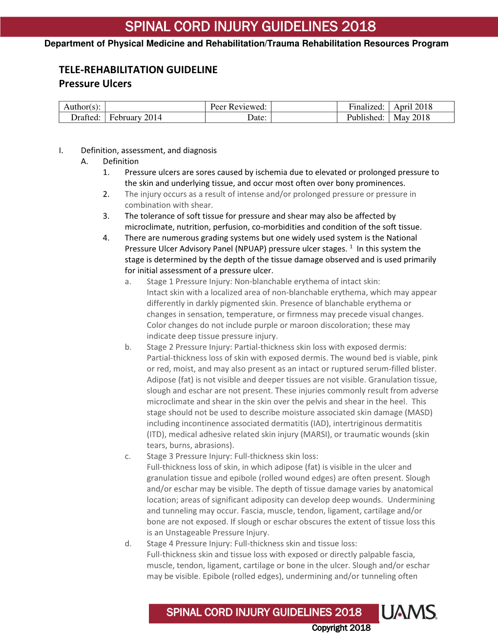 Spinal Cord Injury Guidelines 2018