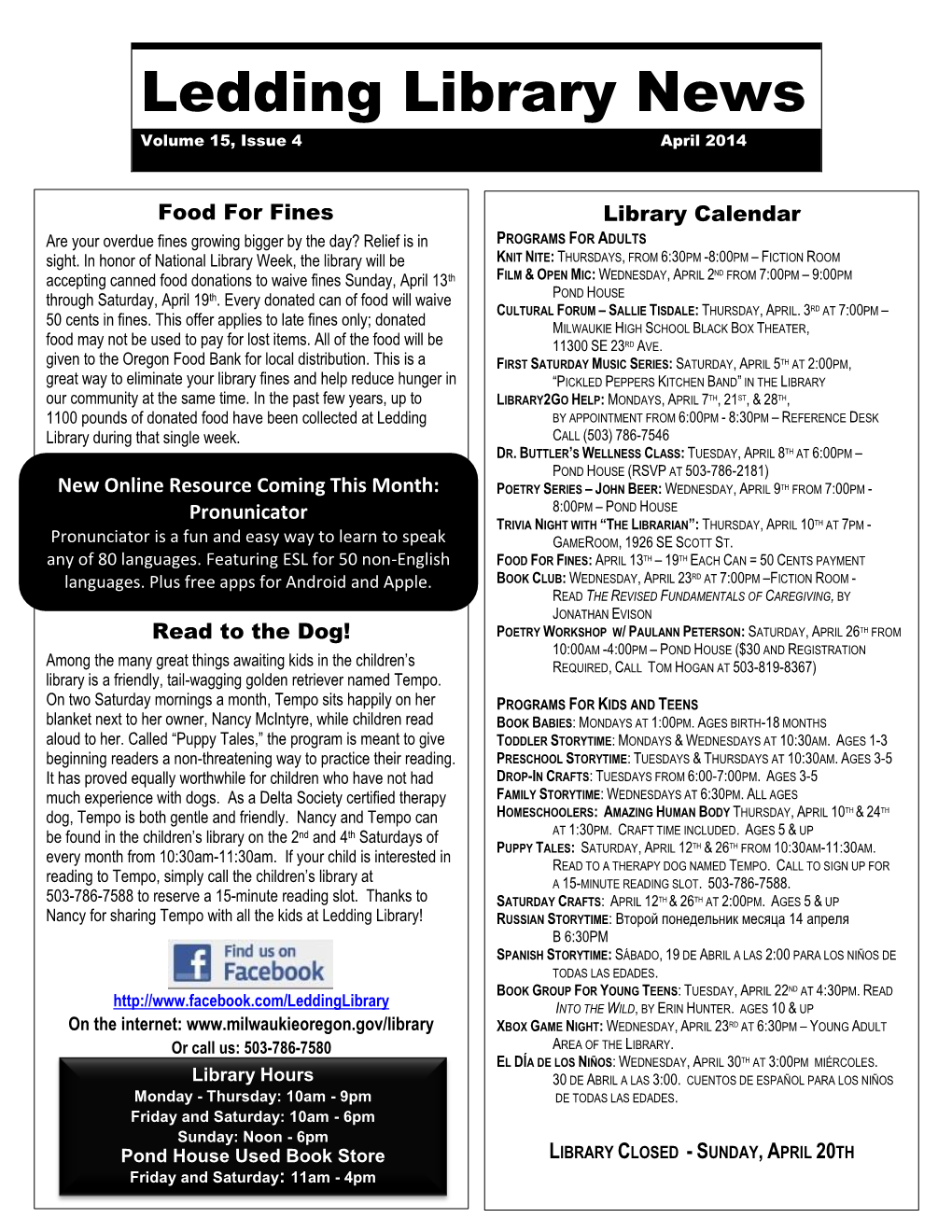 Ledding Library News Volume 15, Issue 4 April 2014