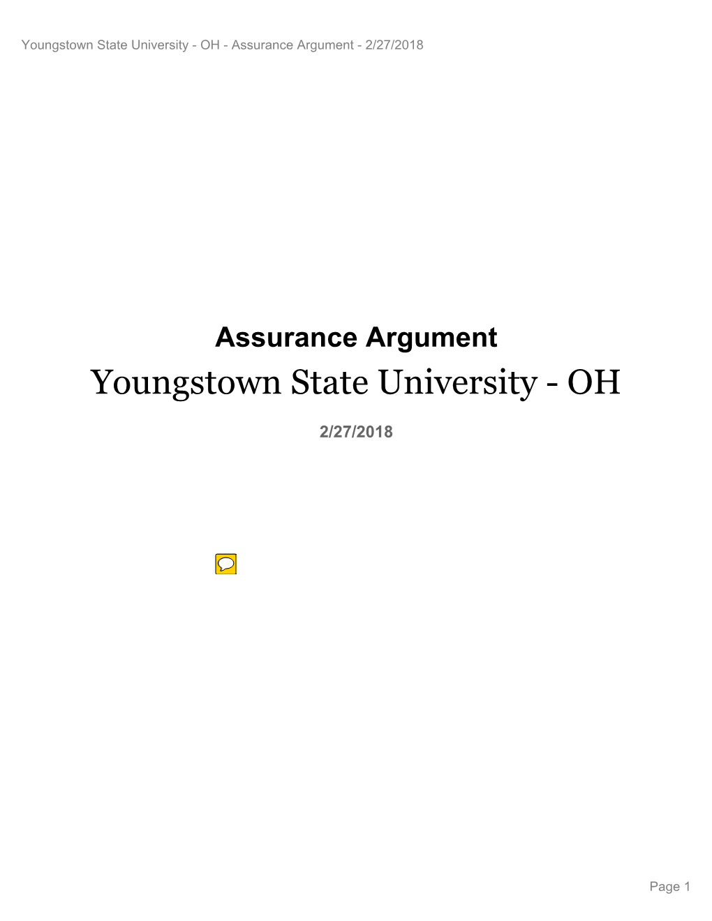 YSU 2018 Assurance Arguement