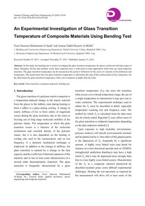 An Experimental Investigation of Glass Transition Temperature of Composite Materials Using Bending Test