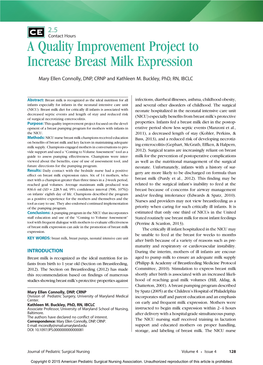 A Quality Improvement Project to Increase Breast Milk Expression