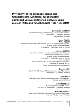 Phylogeny of the Megascolecidae and Crassiclitellata (Annelida