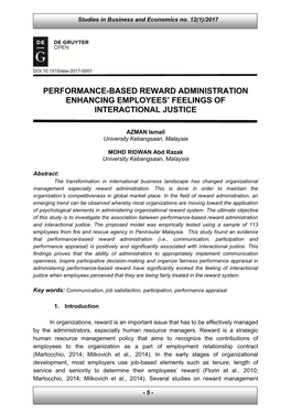 Performance-Based Reward Administration Enhancing Employees’ Feelings of Interactional Justice