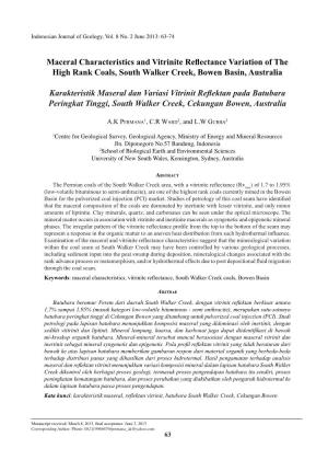Maceral Characteristics and Vitrinite Reflectance Variation of the High Rank Coals, South Walker Creek, Bowen Basin, Australia