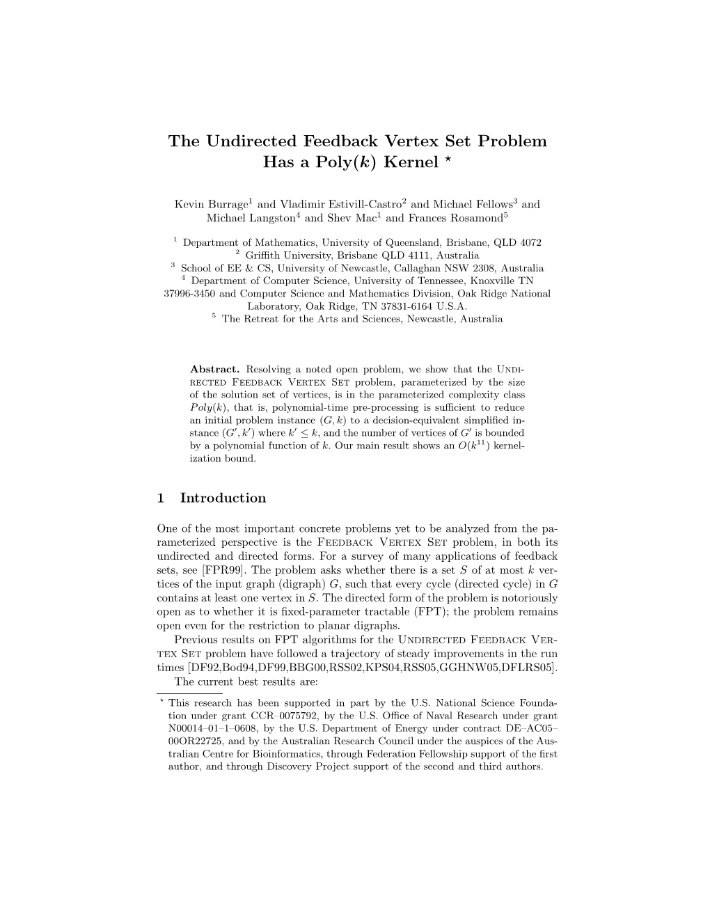 The Undirected Feedback Vertex Set Problem Has a Poly(K) Kernel *