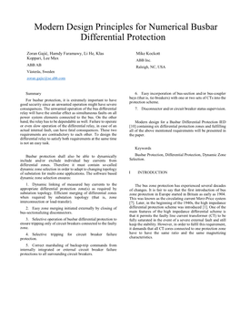 Modern Design Principles for Numerical Busbar Differential Protection