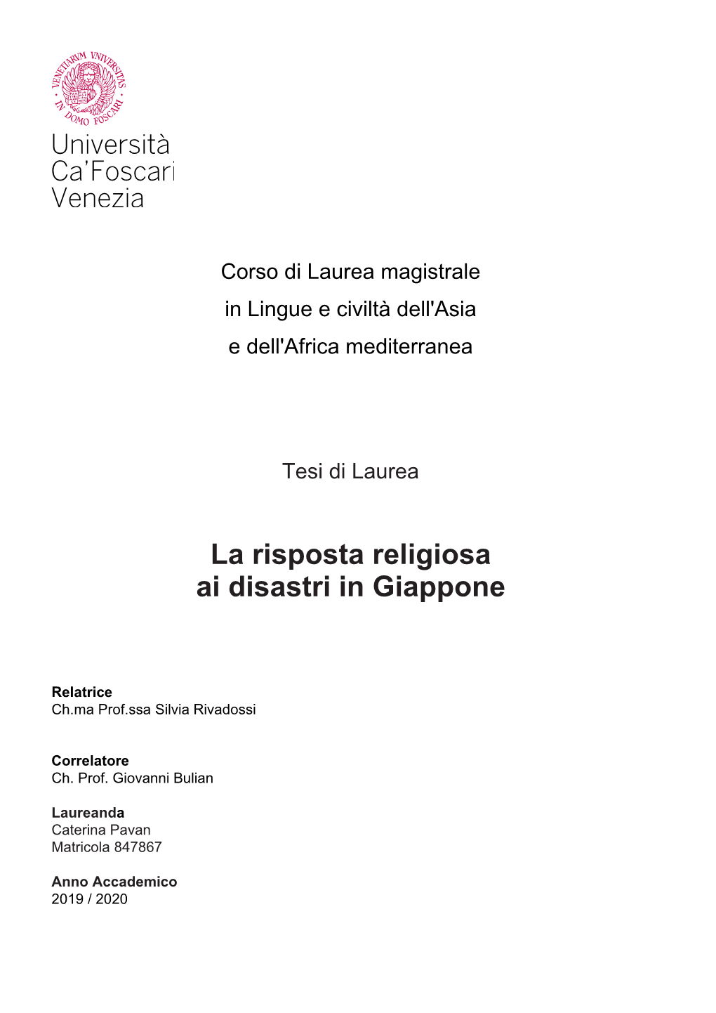 La Risposta Religiosa Ai Disastri in Giappone