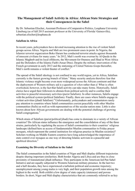 The Management of Salafi Activity in Africa: African State Strategies and Their Consequences in the Sahel